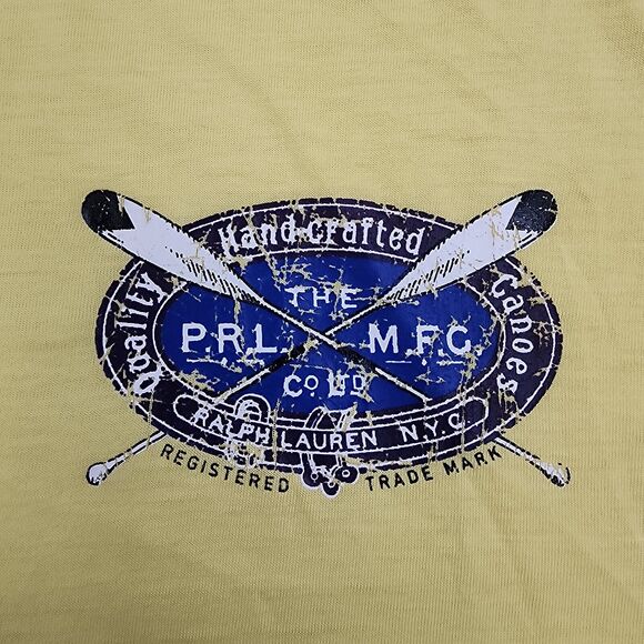 VTG Polo Ralph Lauren Shirt Mens Large Yellow Short Sleeve Hand Crafted Canoes - Picture 9 of 15